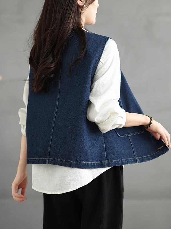 Gilet en Denim rétro pour femmes, vêtements d'extérieur d'automne, Design Sense, taille ort, Jaet, pour les déplacements, rond, fermeture à bouton unique