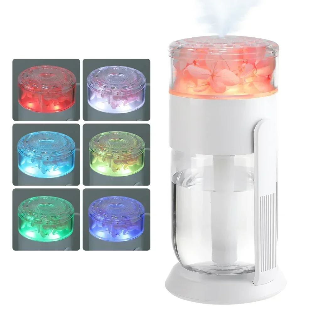 Mini Preserved Flower Humidifier with Colorful LED Light, 360° Rotating Cool Mist for Car Home Office Desk, 280ml