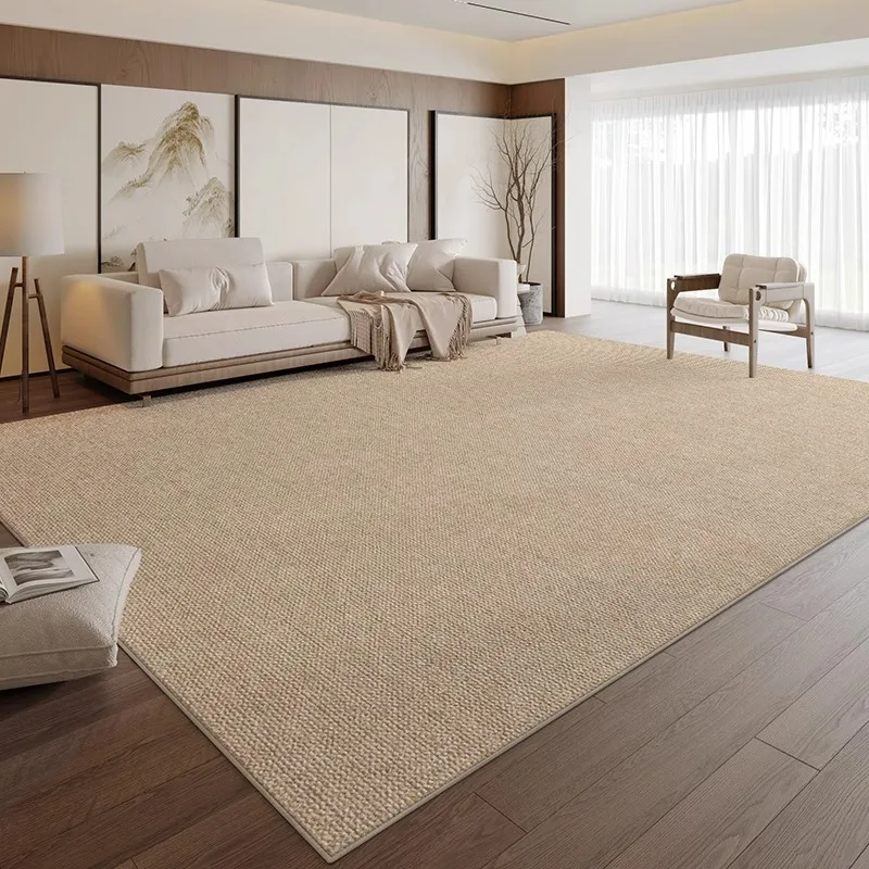 Solid color carpet in the living room, new Chinese light luxury high-end sofa, coffee table, dirt-resistant and wash-free,