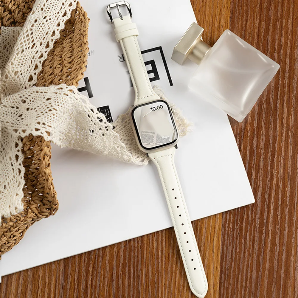 Slim Leather Strap For Apple Watch Band 44mm 40mm 41mm 42mm 38mm 49 44 mm Bracelet apple watch 8 45mm bands Ultra 7 se 3 4 6 10