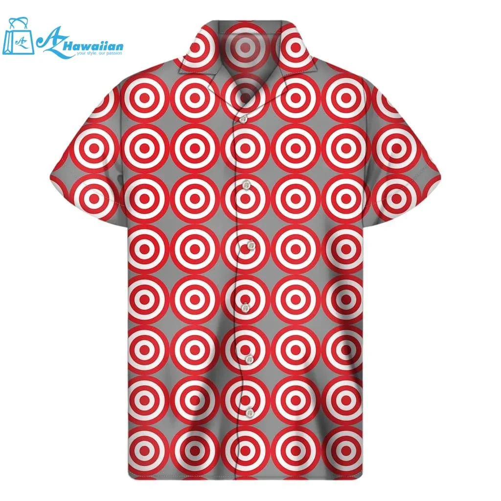 Hawaii Shirt for Men Red Target Logo Painting Vacation Summer Beach Short Sleeve Casual Button Clothing Short Sleeve Plus Size