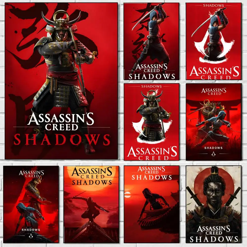 Videogame A-Assassins Creed Shadows Calligraphy Durable Canvas Poster Wall Hanging Home Interior Decoration Art Mural Gift