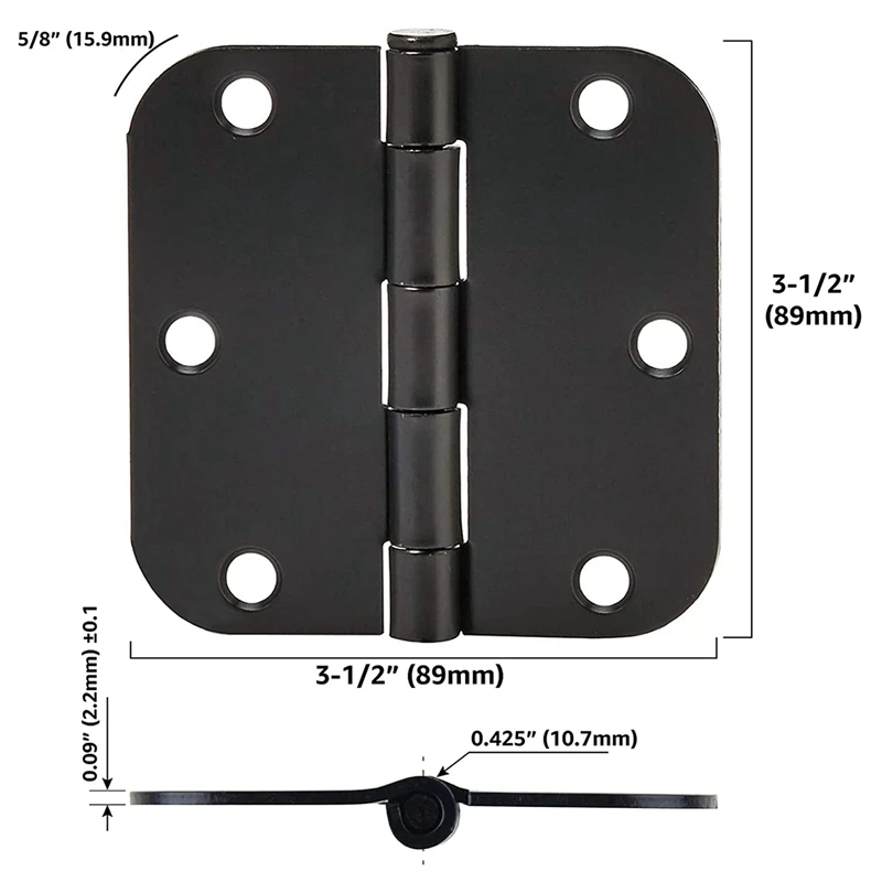 25Pcs Black Rounded Iron Hinge 3.5 Inch 5/8R Large Rounded Iron Hinge For Civil Doors And Windows