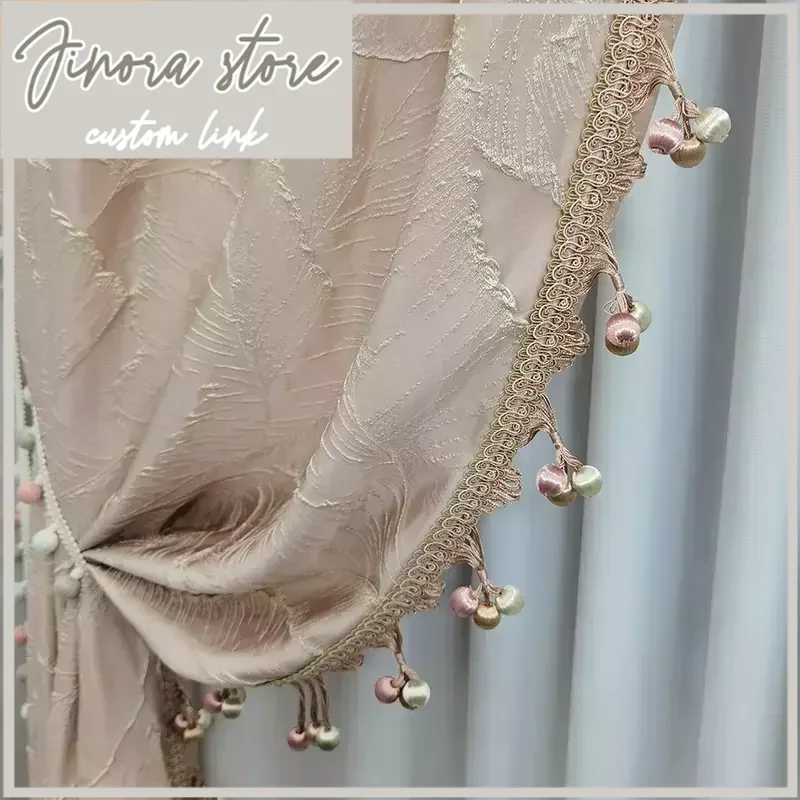 French Window Balcony Window Customized Pink Gold Embossed Lace Shading Curtains For Bedroom Living Room