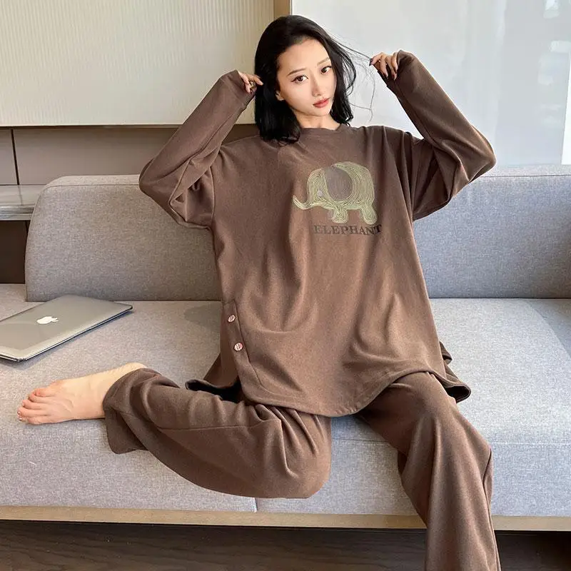 Plus Size 5XL 150KG Autumn Winter Women\'s Pajamas Set Long Sleeve Sleepwear for Sleeping Sets Pajamas for Women Fleece Sleepwear