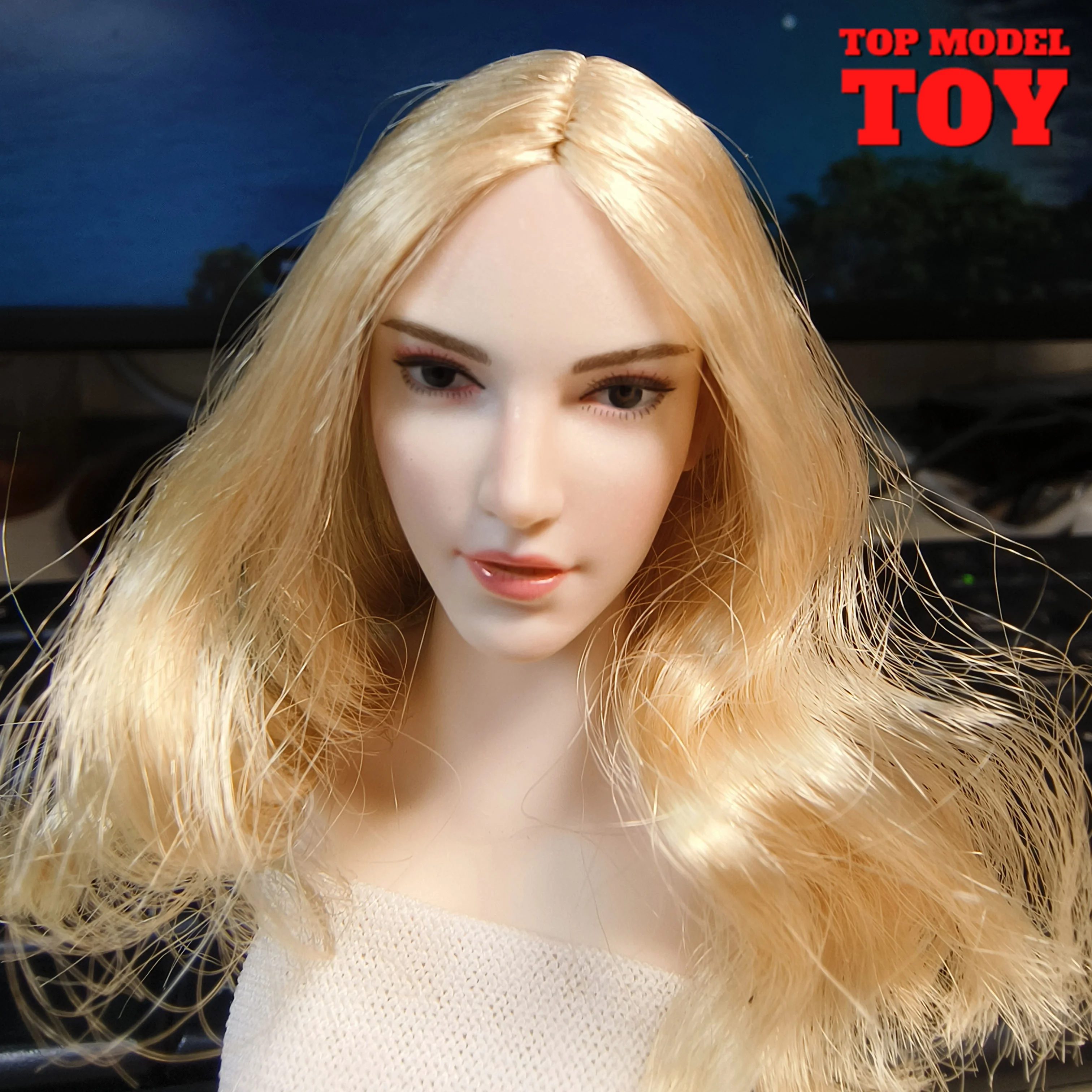 1/6 Beauty Pale Skin Girl Head Sculpt Female Long Blonde Hair For 12'' Pale TBLeague Figure Body