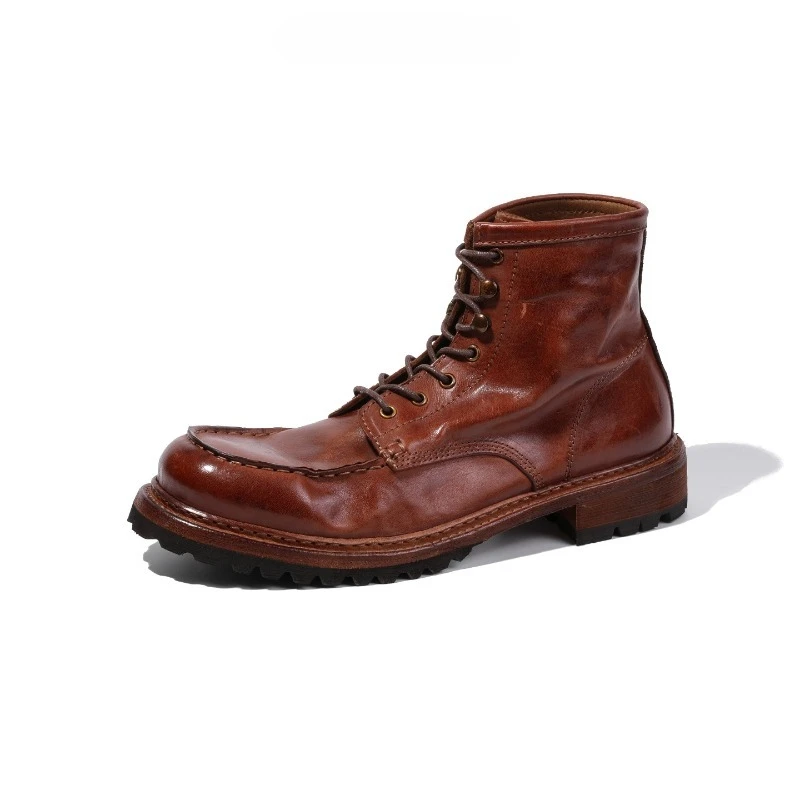British Style Casual Ankle Boots Men's High Top Shoes Genuine Leather Handmade Retro Work Outdoor Cowhide Chelsea Boots Male