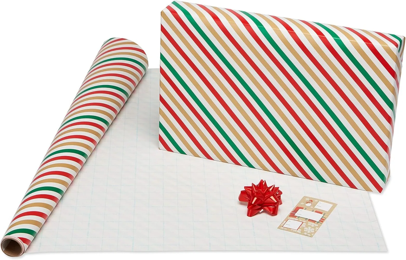 

120 sq. ft. Christmas Wrapping Paper Set, Tan, Plaid, Snowman and Christmas Text (4 Rolls 30 in. x 12 ft., 7 Bows, 30 Gift Tags)