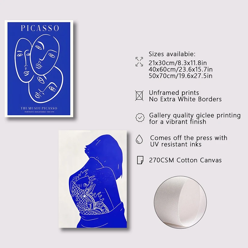 1pc Frameless Canvas Painting Abstract Klein Blue Simple Poster Wall Art Posters Vintage Canvas Prints Poster for Home Decoratio