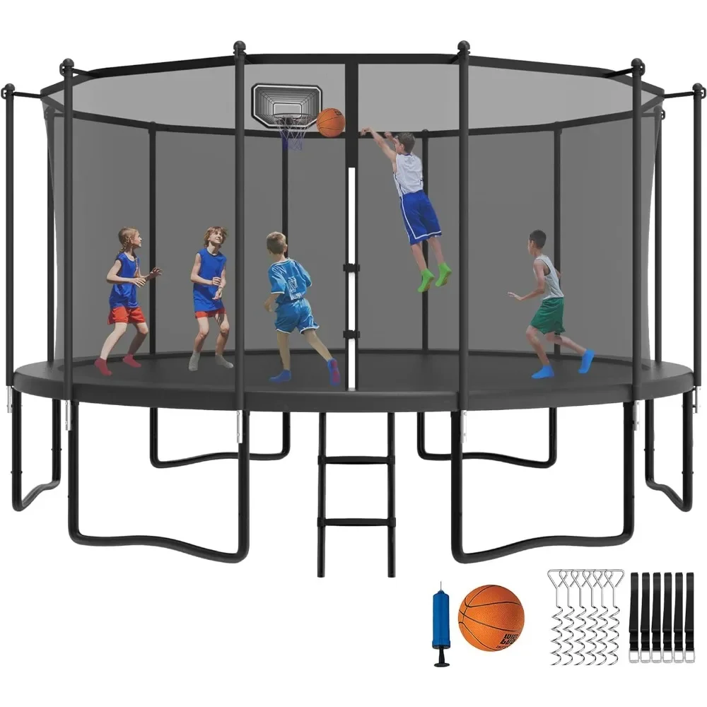 

Tranpoline 14FT Tranpoline 1500LBS Tranpoline with Basketball Hoop, Enclosure Net, Back Yard Heavy Duty Recreational Tranpolines