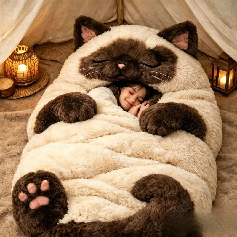Adults Plush Envelope Sleeping Bag Dog Monkey Slumber Bag Home Travel Camping Cold Weather Men Women Plush Nap Mat Sleeping Bag