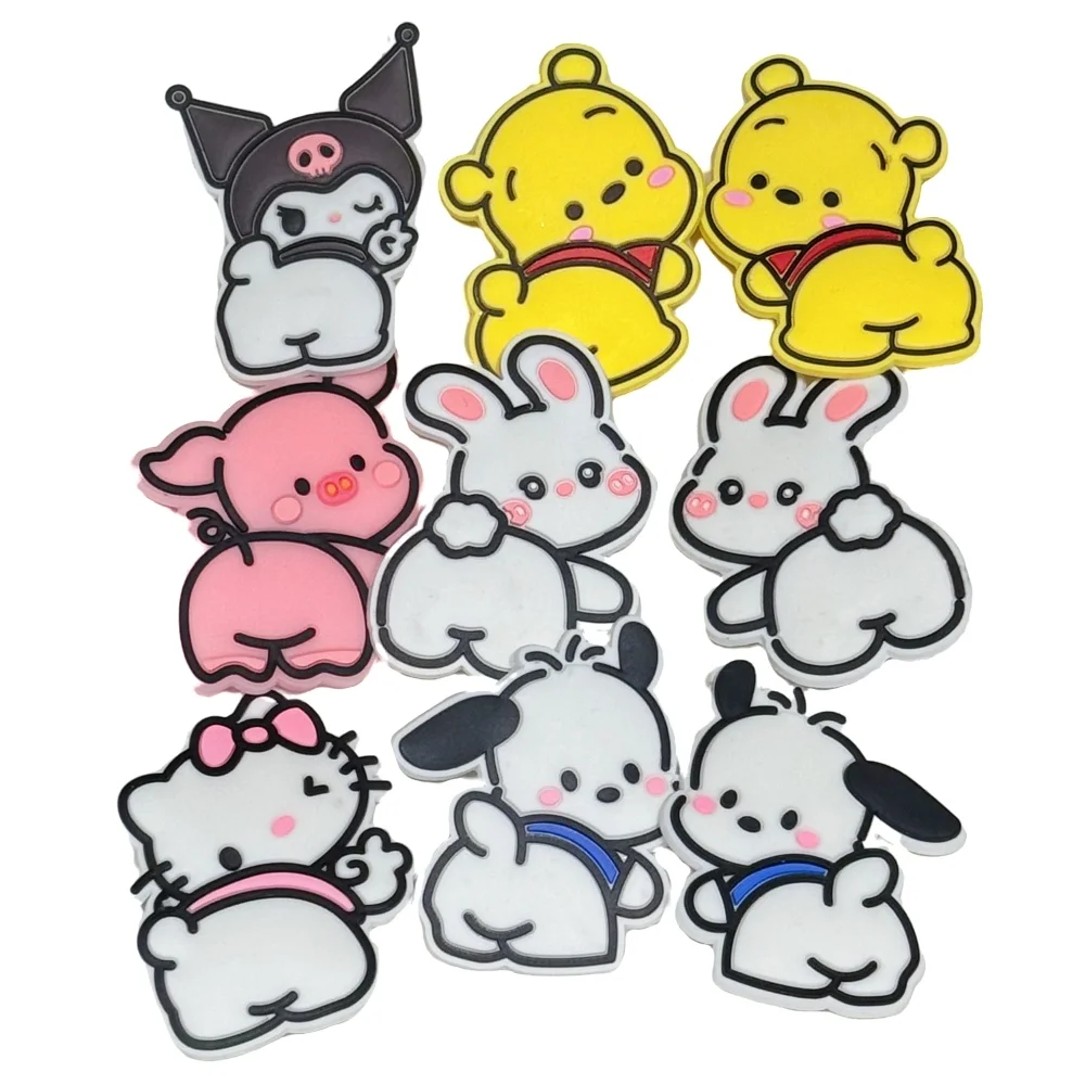 

1-9PCS Miniso Disney Sanrio Pooh Winnie Hello Kitty Pochacco Pig Rabbit PVC Shoe Charms For Clogs Pins Sandals Shoes Decoration