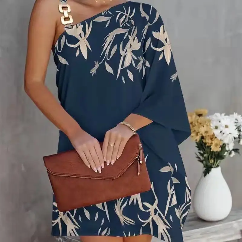 Summer 2023 Sexy Print ter Ne off oulder Dr Women's Cross Border Faion Long Skirt round Ne Svel Other Mat...