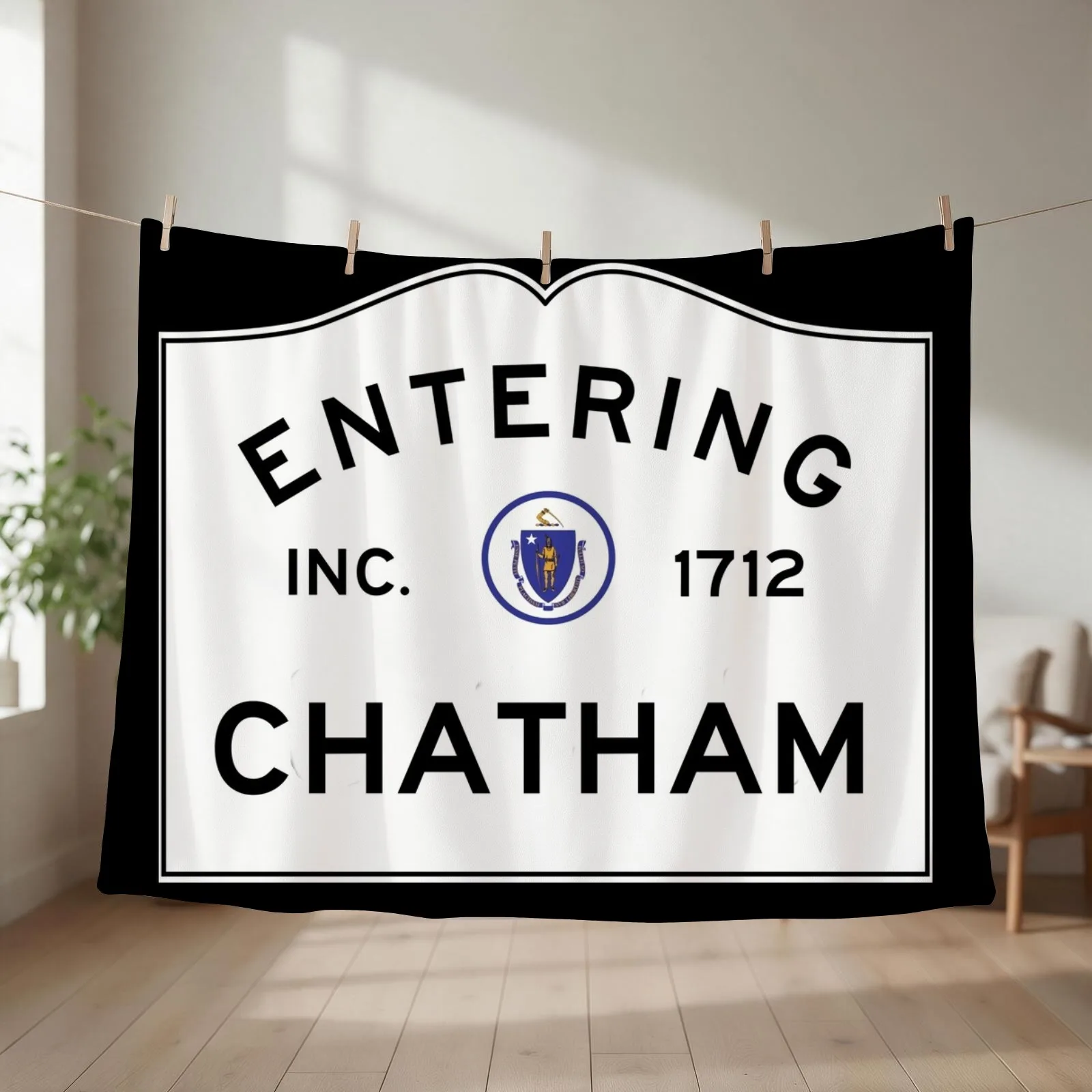 Entering Chatham - Commonwealth of Massachusetts Road Sign Throw Blanket couch cozy soft plush fuzzy picnic outdoor blanket