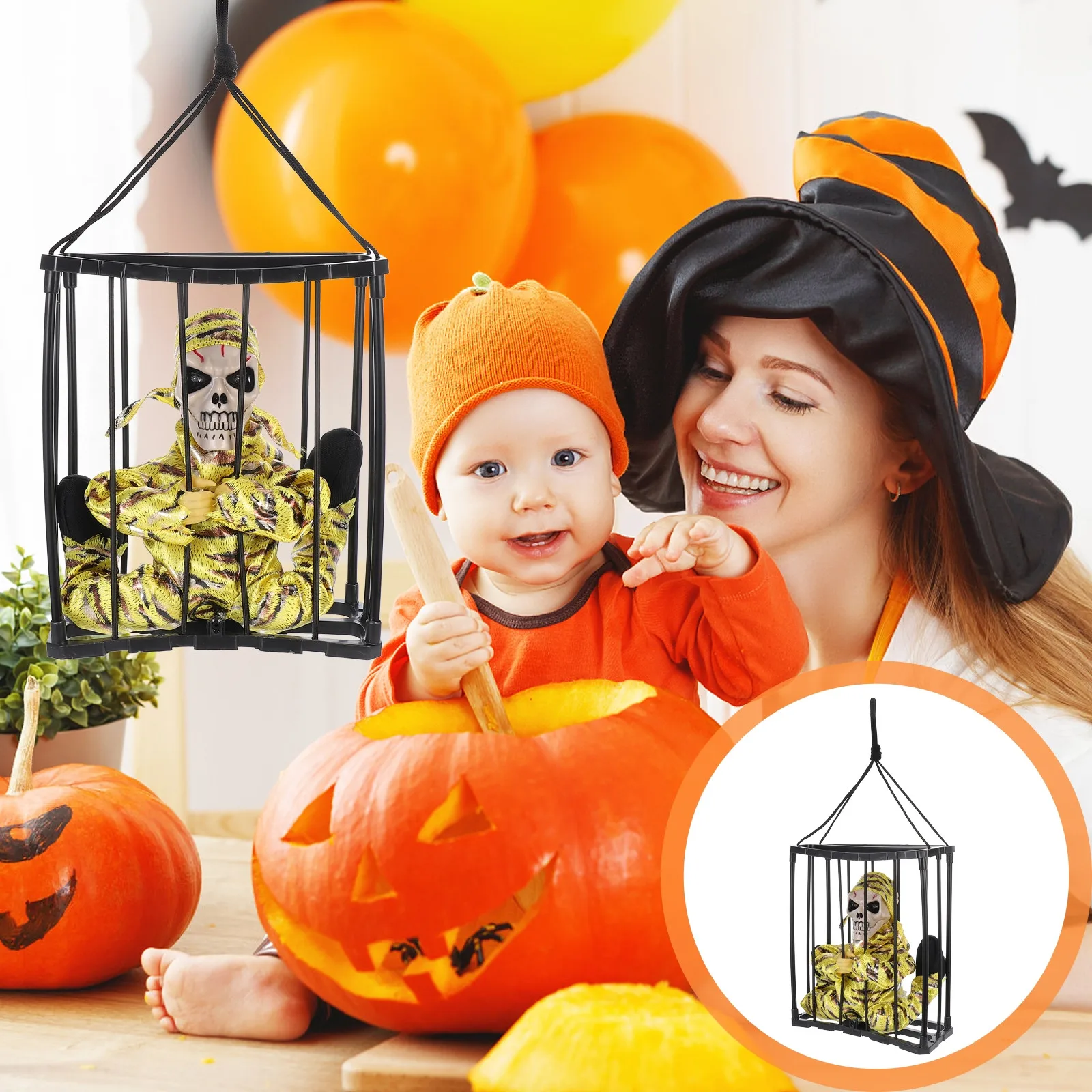 1pc-スカルケージ光る目ホラー刑務所ゴーストハロウィンパーティーバー装飾怖いトリッキーアクセサリーハロウィン装飾小道具
