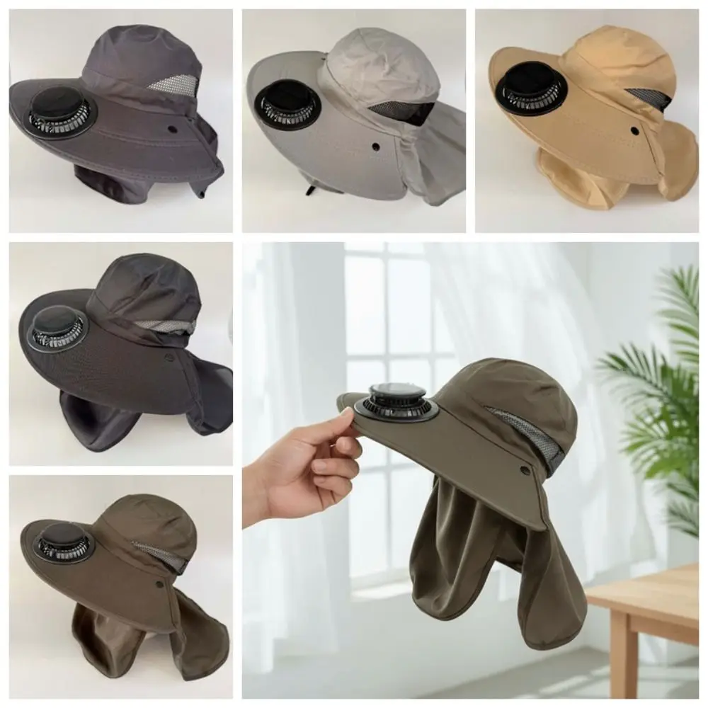 Portable Solar Rechargeable Fan Hat Long-lasting Adjustable Fishing Sun Shading Cap with Face Cover 300mA Wide Brim Fan Hat view 5