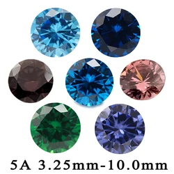 3.25~10mm 5A Round Green Sea Blue Tanzanite Coffee Rhodolite Color CZ Stones Loose Cubic Zirconia Synthetic Gemstone for Jewelry