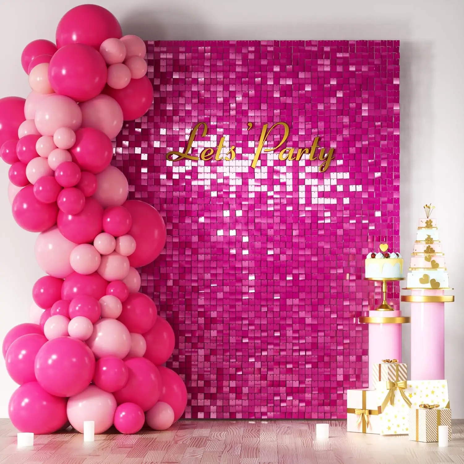 

Shimmer Wall Backdrop Pack of 24 Panels Rose Pink Sequin Panel Photo Backdrop for Birthday Wedding Background Anniversary Engage