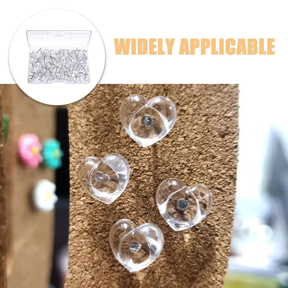 200pcs Replaceable Push Pins Multi-Function Heart Shaped Thumbtacks For Cork Board Map Office Desk Accessories Home Supply
