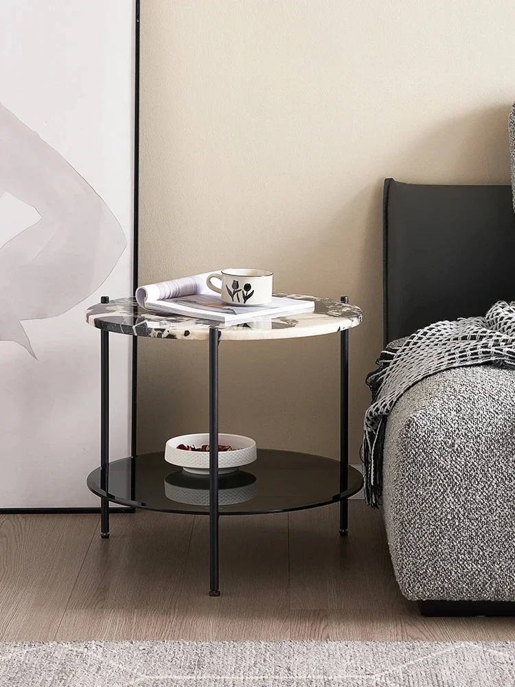 

Italian Minimalist Natural Marble Corner Table Designer Home Retro round Sofa Side Table