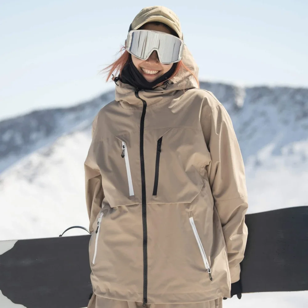 

New Men Contrast-Zip Snow Jackets Winter Sports Waterproof Insulated Skiing Clothes Women Loose Hoodie Breathable Ski Tops 2025