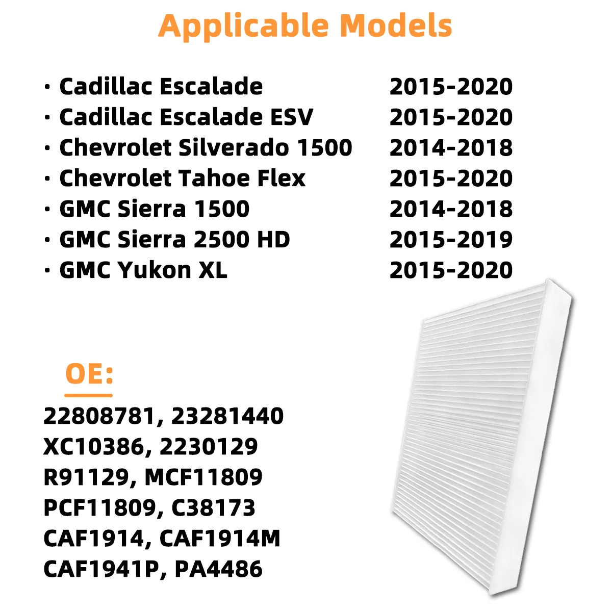 Innenraumluftfilter CF11809 Mehrschichtige Filtration Passend für Cadillac Escalade Chevrolet Silverado Suburban GMC Sierra Yukon, 22808781 – Detail 5