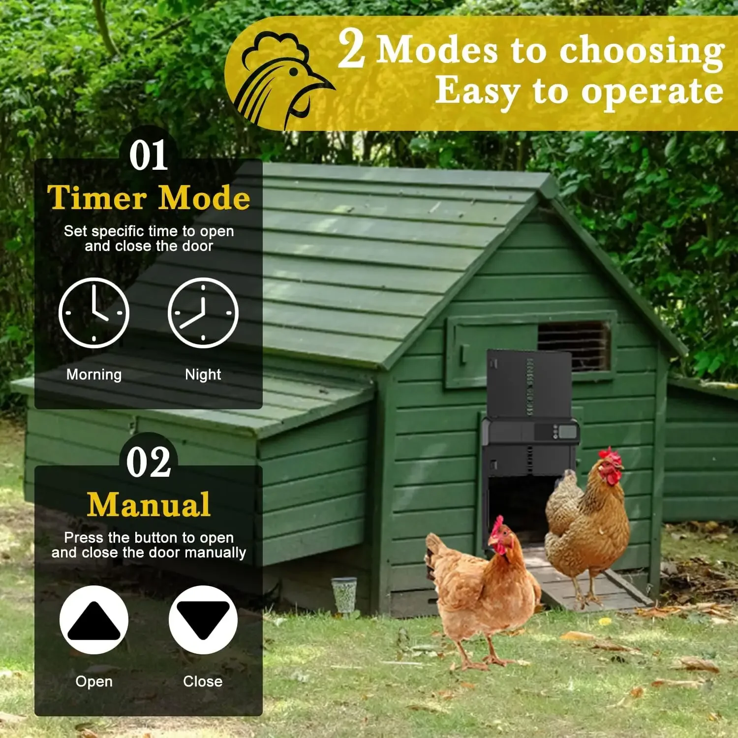 ATUBAN Automatic Chicken Coop Door, Aluminum Automatic Door with Timer, Auto Opener with Anti-Pinch Function, Battery-Powered