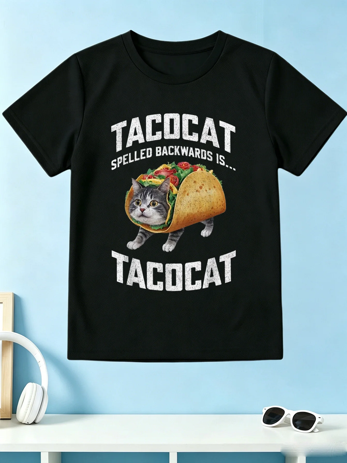 Children T Shirt Trendy Tacocat Cat In Taco Interesting Slogan Cartoon Art Print Short Sleeve Soft Cotton Kids Daily Outfit