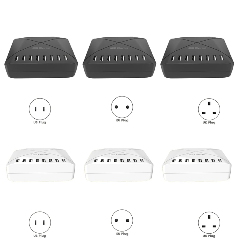 1 PCS 40W USB Multiport Charger Fast Charge Charger Hub 8 Port Fast Charge Charger EU Plug Black