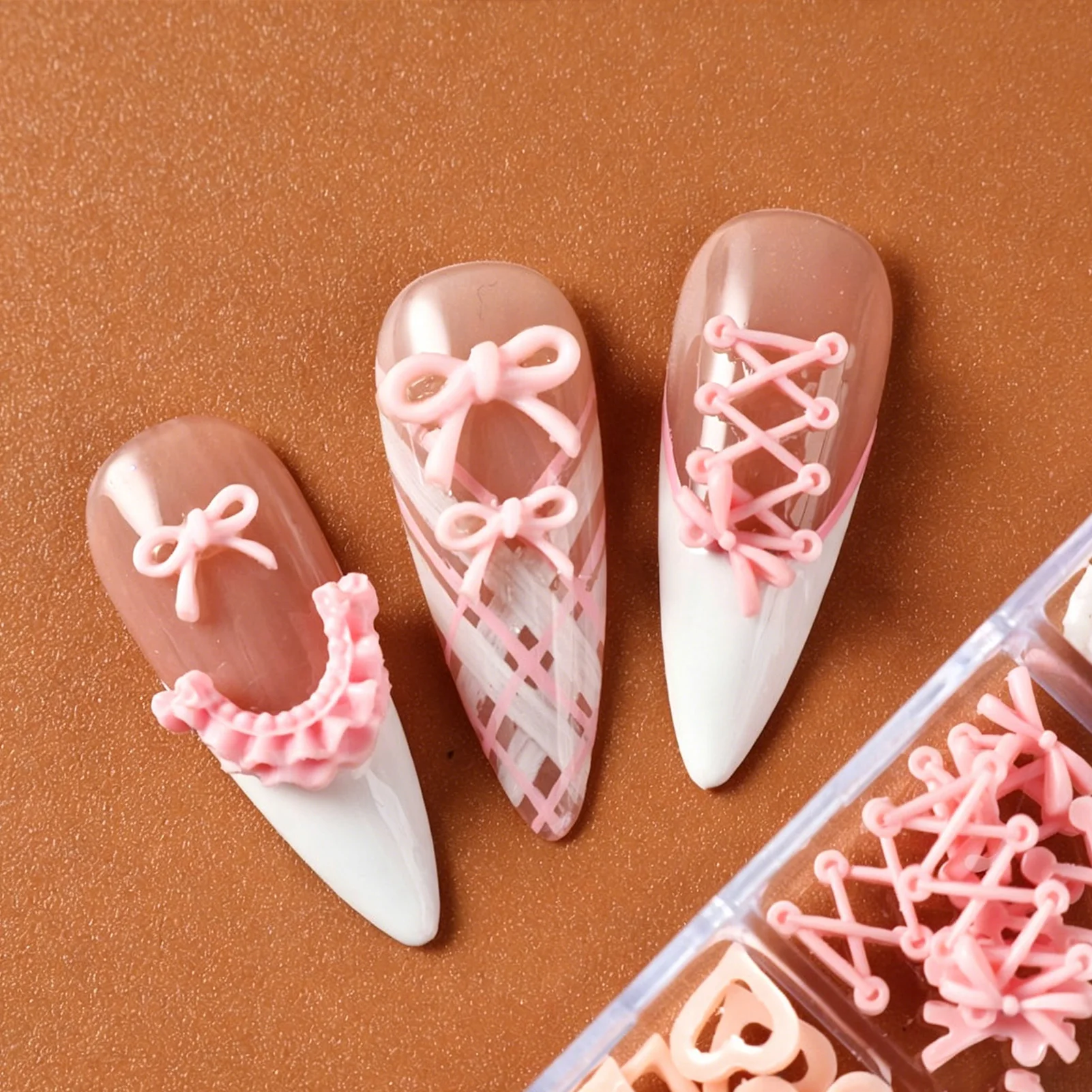 12Grid Pink Ballet Series Nagelzubehör 3D Schleifen-/Herz-/Rocksaum-Designs Charms für Nägel im koreanischen Stil DIY Nageldekorationen – Detail 9