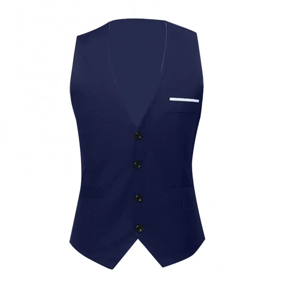 Fashion Men Vests Waistcoat Solid Color V Neck Sleeveless Buttons Blazer Plus Size Formal Business Jacket Vests