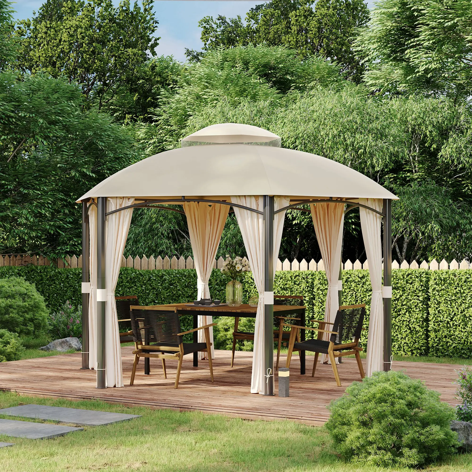 Utsunny 4x4 m garden gazebo with double roof and 6 zippered mosquito nets