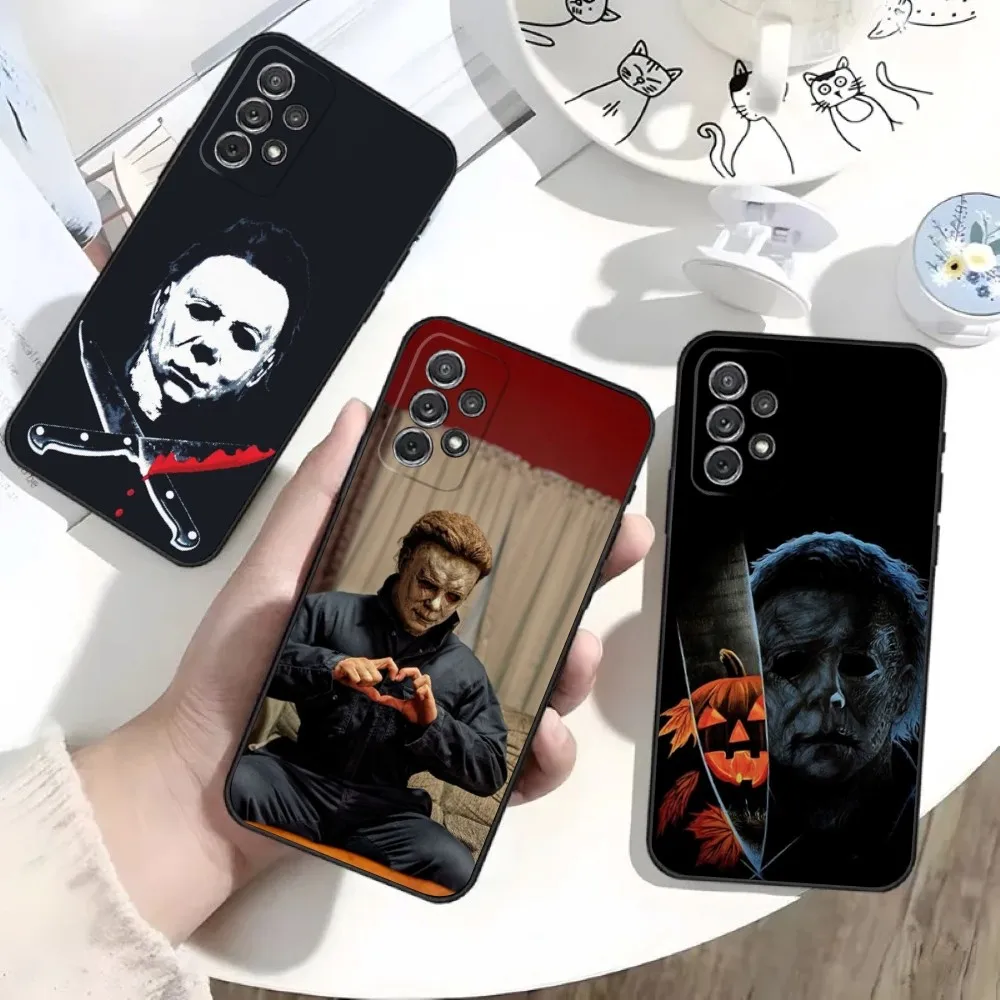 Capa de telefone halloween m-michael m-myers para samsung s25, s24, s21, s22, s23, s30, ultra, s20, plus, fe, lite, note, 10 escudo macio preto