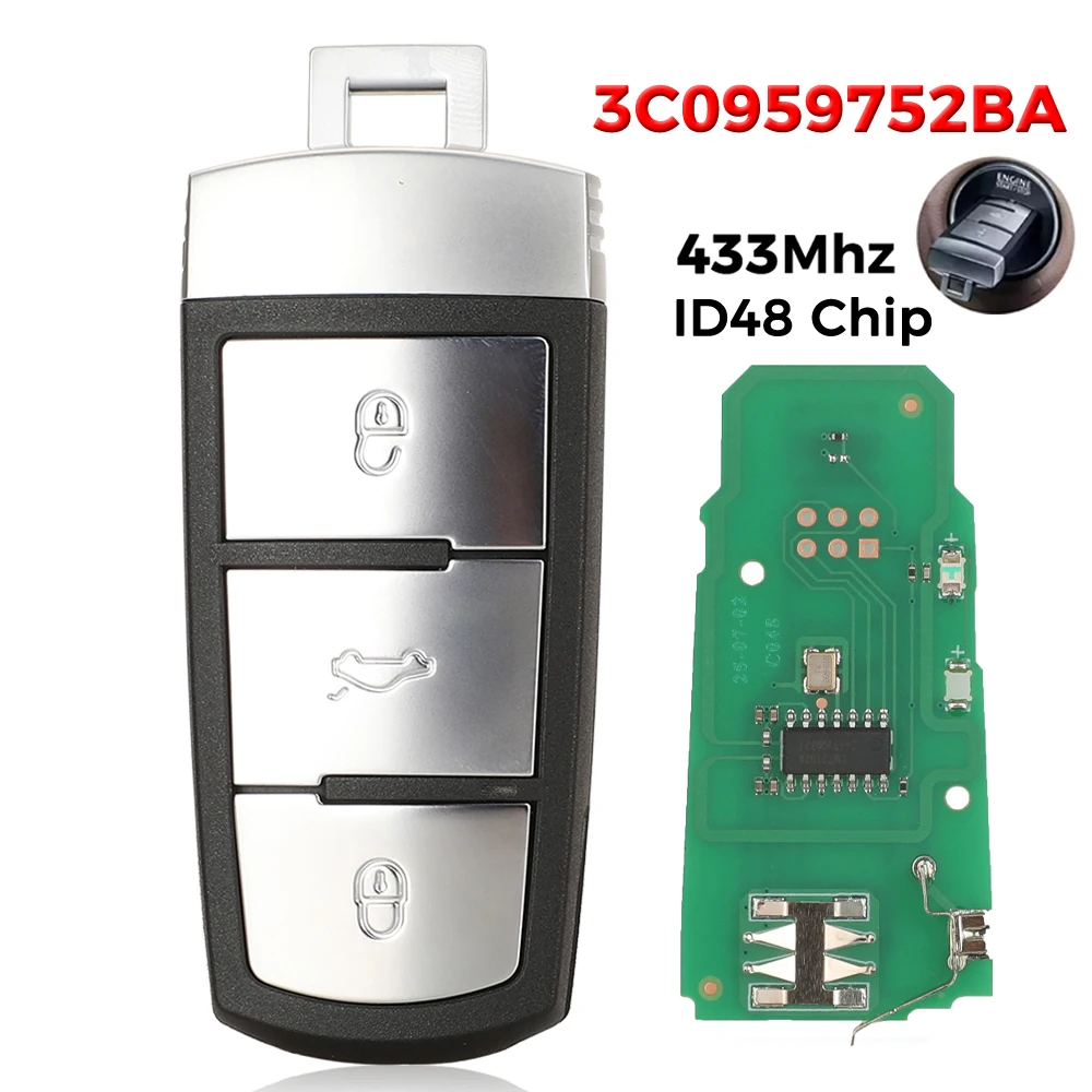 jingyuqin 3C0 959 752 BA Smart Remote Key 434Mhz ID48 Chip For VW VolksWagen Passat B6 3C B7 Magotan CC 3Button 3C0959752BA