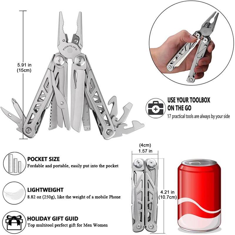 Multitool Pliers Durable Metal with Sharp Blade Multi-Tool with Regular Pliers Wire Cutter Screwdrivers Scissors for Outdoor Use