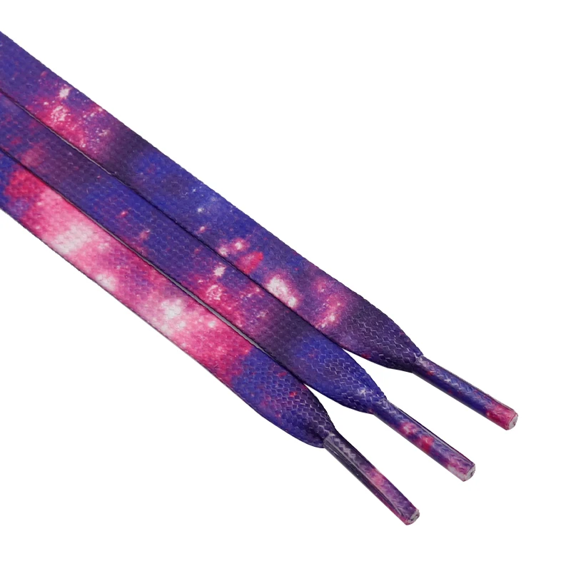 Galaxy 8MM Wide Starry Purple Heat Transfer Printing Shoelace 60-180cm Hot Pressing Cotton Shoelaces New Arrival for Custom