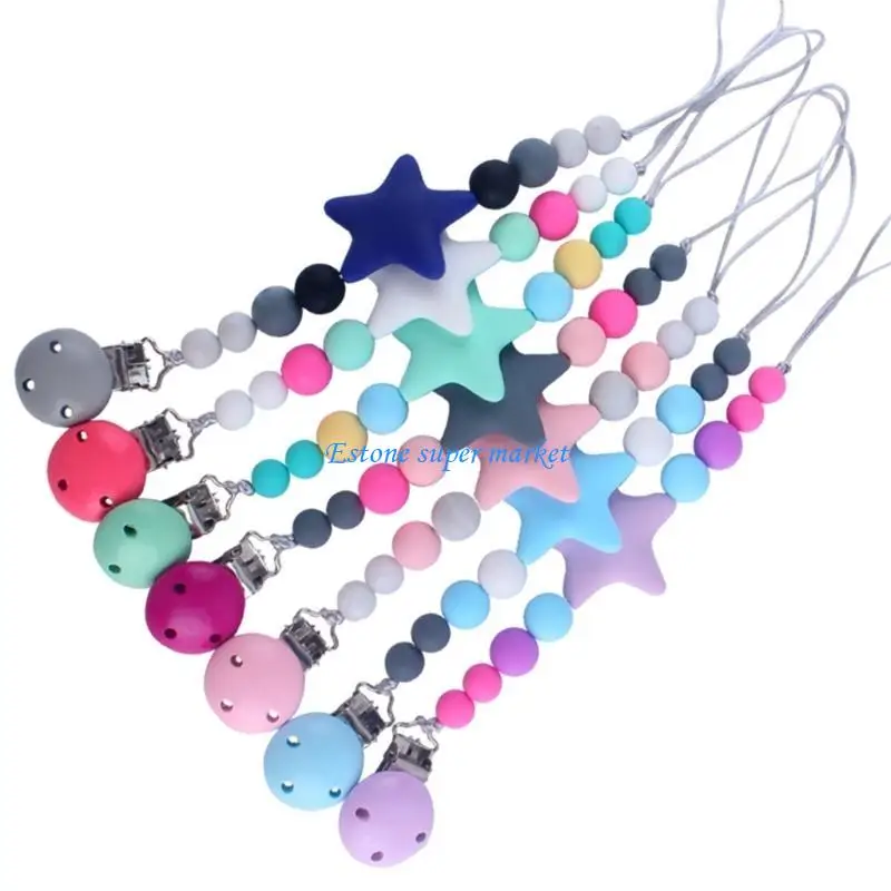 

090B Pacifier Holder with Clip Teething Toy for Boys Girls Baby Birthdays Christmas Shower Gift