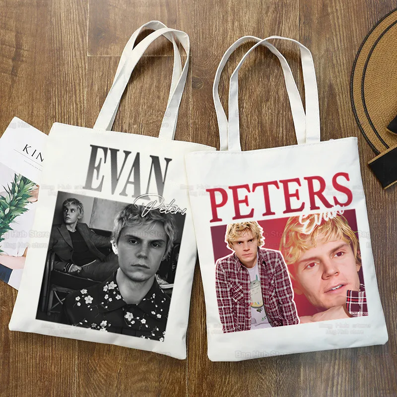 Bolsa de lona reutilizável para senhoras, Evan Peters, bolsa elegante casual, caveira ahs, bolsa de ombro Roanoke, sacolas de compras