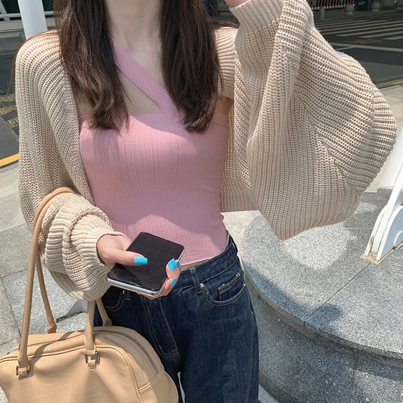 Shrugs Women Design Sexy Shawl Irregular Bolero Elegant All-match Korean Style Long Sleeve Knitted Crop Top Chic Cardigans Femme