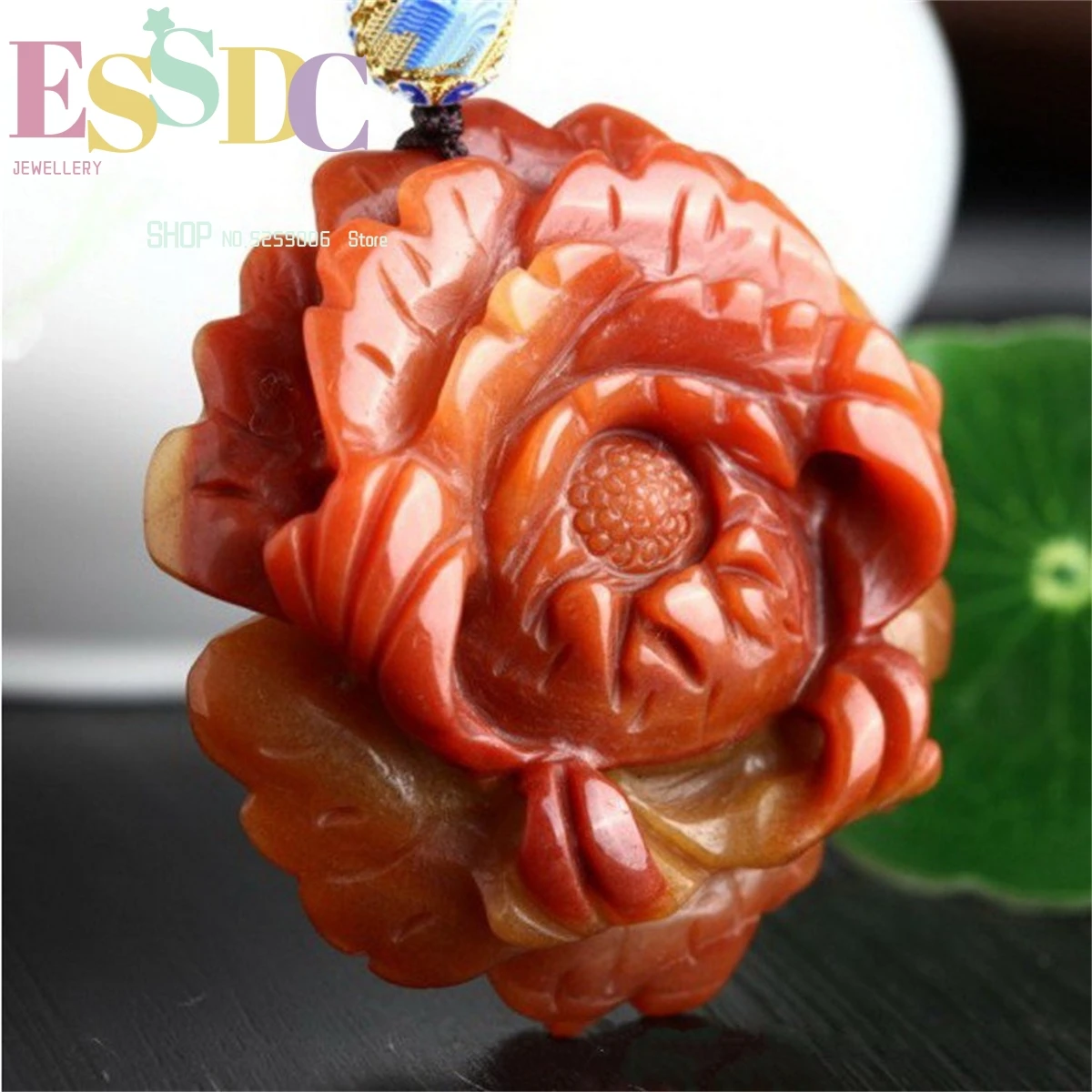 Hand Carved Natural Yellow Dragon Jadeite Peony Flower Pendant Beautiful Flower Sweater Chain Stone Necklace for Women Dropship