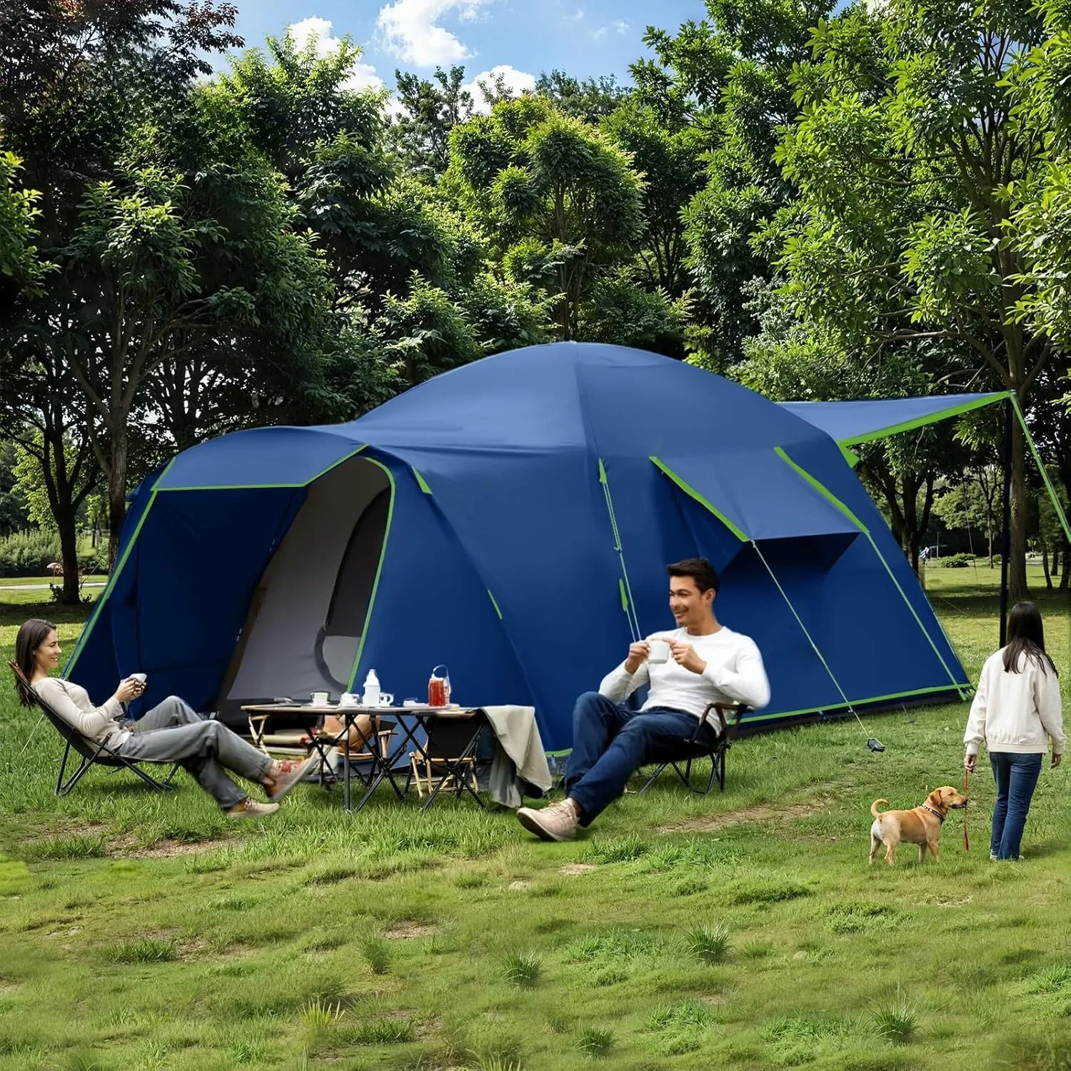 OEM 6 Person Family Dome Tent With Extendable Front Awning - 3000mm Waterproof & Wind-Resistant Shelter For Camping
