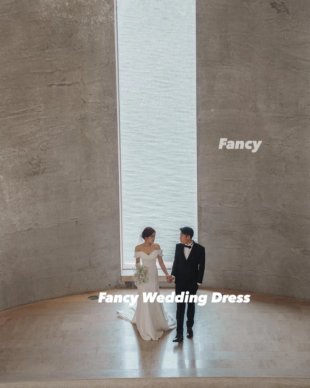 يتوهم كوريا الأميرة قبالة الكتف فستان الزفاف ألف خط مطاطا الساتان ثوب الزفاف الخلفي مشد ذيل طويل مخصص ستنسينغدريس #4