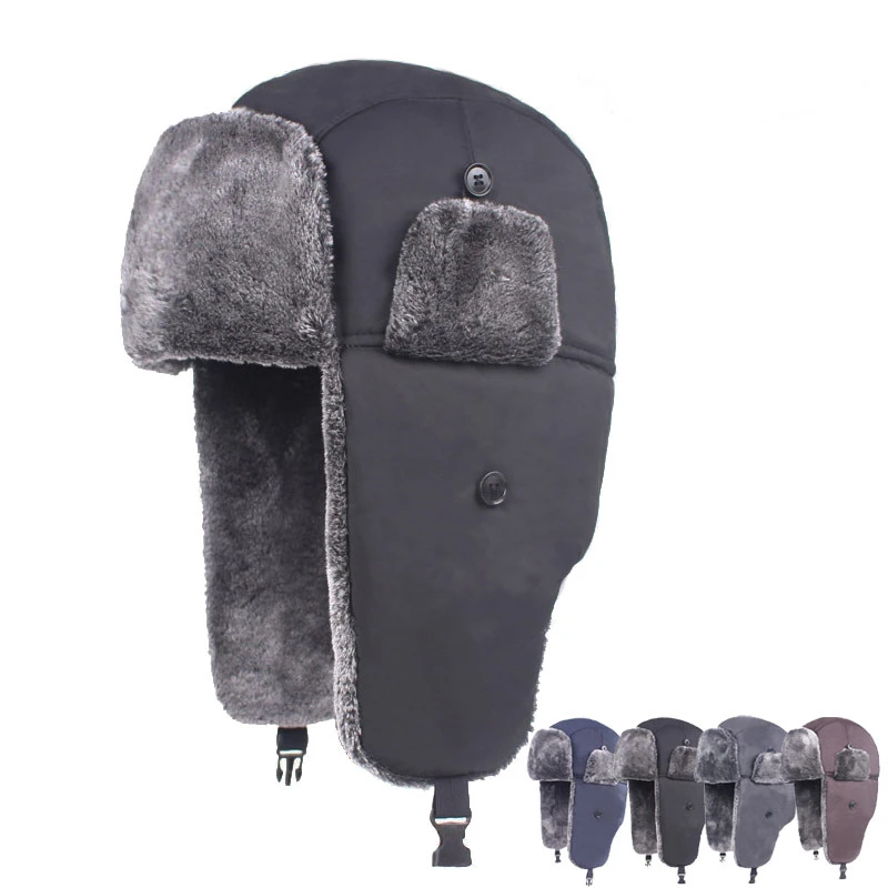 

2023 Mens Women Unisex Warm Trapper Aviator Trooper Earflap Winter Flaps Ski Hat New Bomber Hats Russian Ski Hat Faux Fur Hats