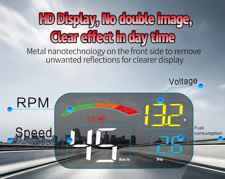 Dual System GPS+OBD2 3.5 inch LED HUD C800 Car with Speedometer for All Vehicles Speed Display No ghosting, no screen protector