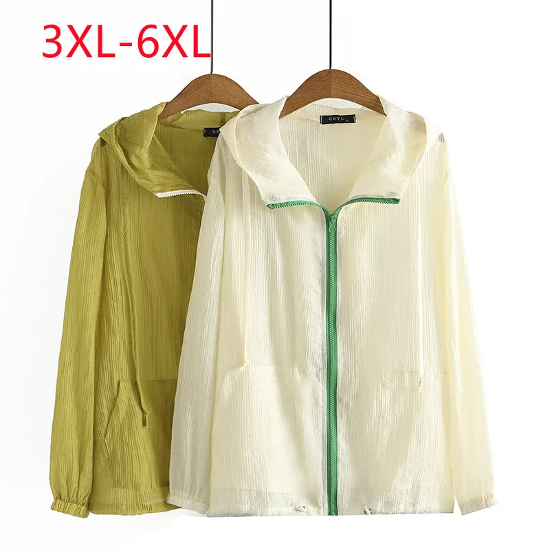 

Large Womens 2022 summer hooded sunscreen loose Plus Size casual thin coat 3XL 4XL 5XL 6xl