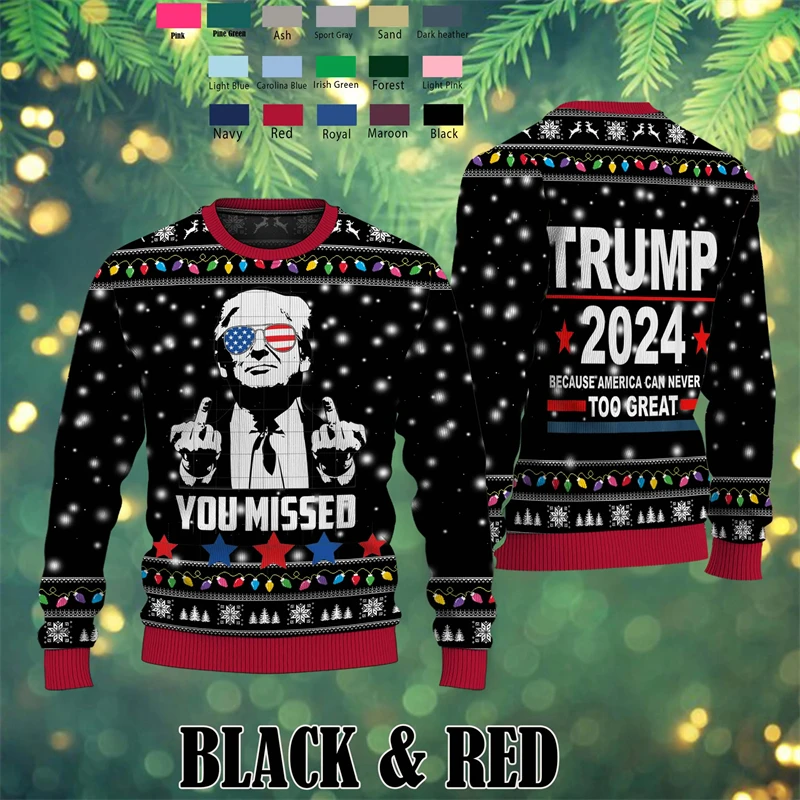 2024 New Trend Trump Ugly Christmas Sweater Fashion Holiday Xmas 3D Printed Sweatshirt Loose Streetwear Uniex Pullover Tracksuit