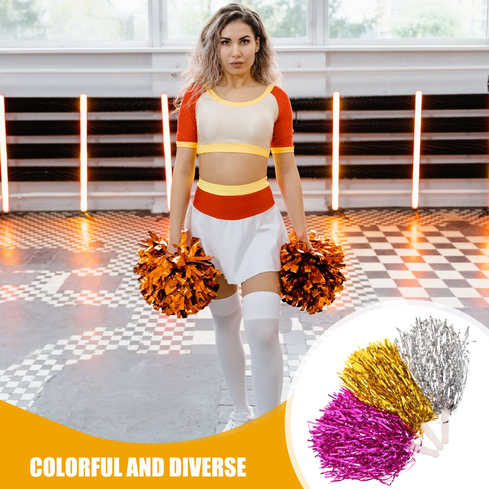 

12Pcs Cheerleading Pom Poms Bright Color Handles Comfortable Grip Perfect for Sports Meetings Cheering Squad Props