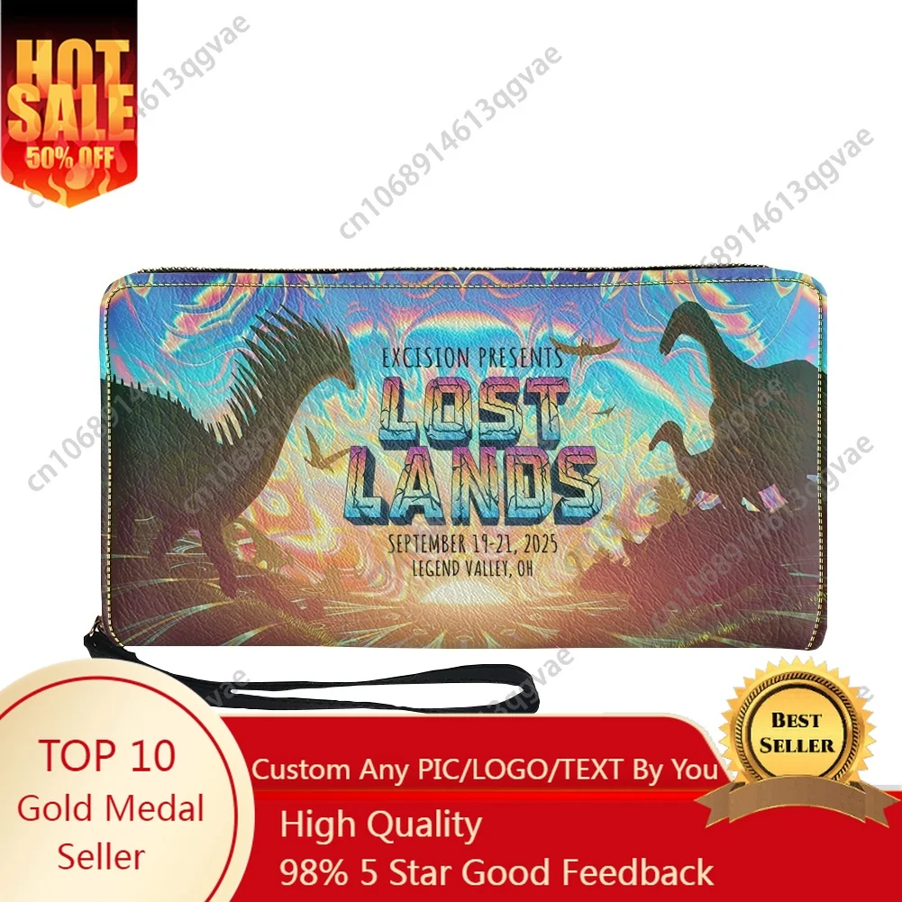 

Lost Lands Music Festival Dinosaur Custom Purse Mens Womens Teenagers Zipper Long Wallets Double Print Portable Wallet Gift Bag
