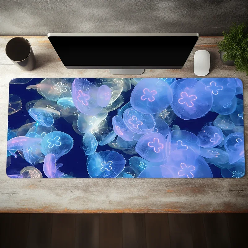 Colorful Jellyfish Mouse Pad Large E-sport Computer Keyboard Pad Natural Rubber Anti-Slip Office Desk Pad Gift for Friend