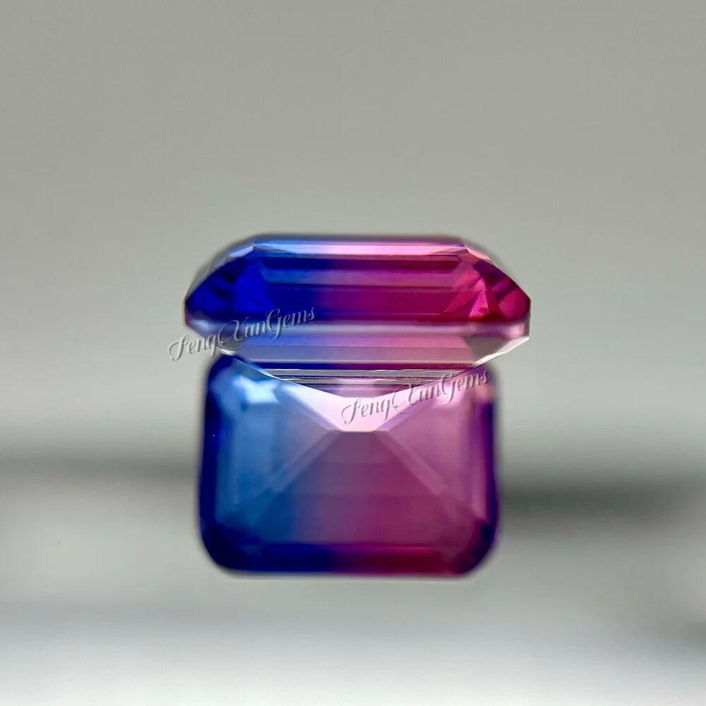 BX13 4x6mm-10x14mm Rose-Blue gradient Emerald Cut Synthetic Watermelon Tourmaline Stone Loose Glass Gemstone For Ring Bracelet
